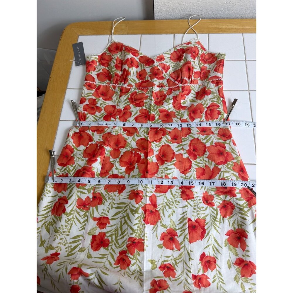 NWT Ann Taylor Coral-Red Poppy Floral Cotton  Summer Midi Dress  Size 10 - Picture 13 of 16